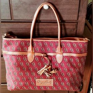 Vintage Dooney & Bourke Burgundy and Leather Tote Bag